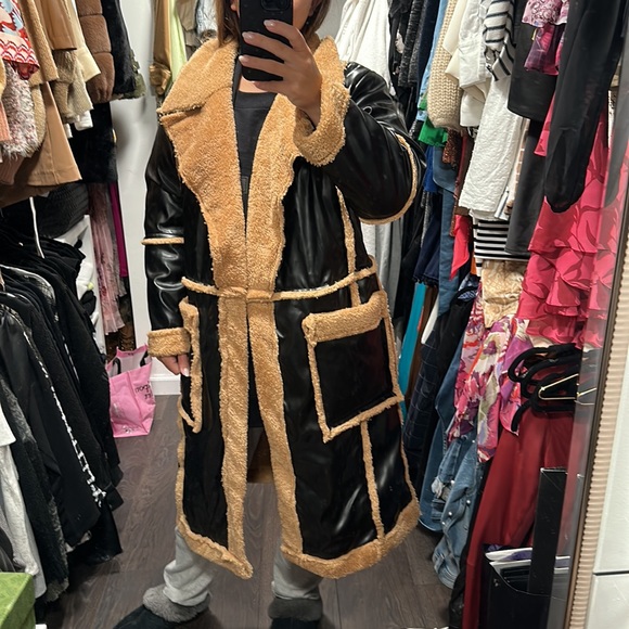 Teddy Paneled/Sherpa Lined Faux Leather Coat - Picture 6 of 7